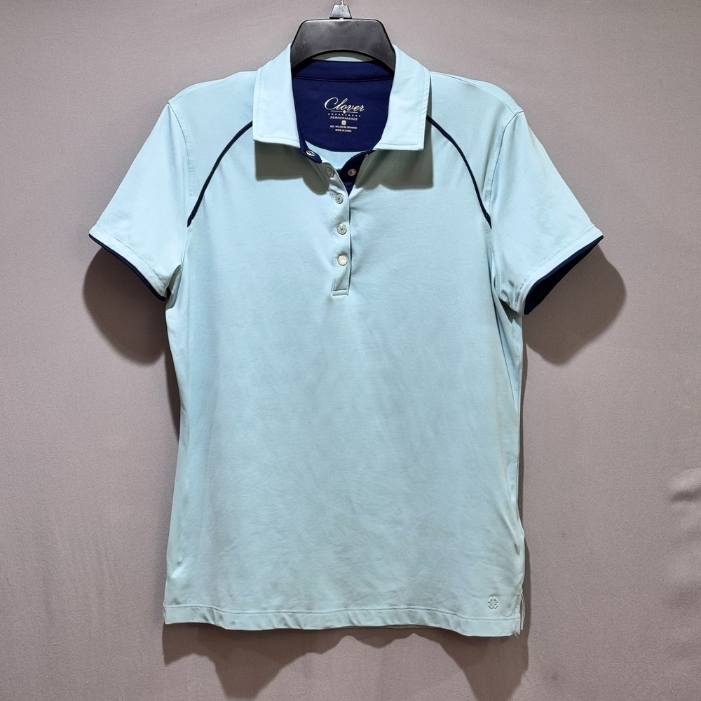 Womens Clover By Bobby Jones Performance Polo Golf Shirt Size L Light Blue NWOT